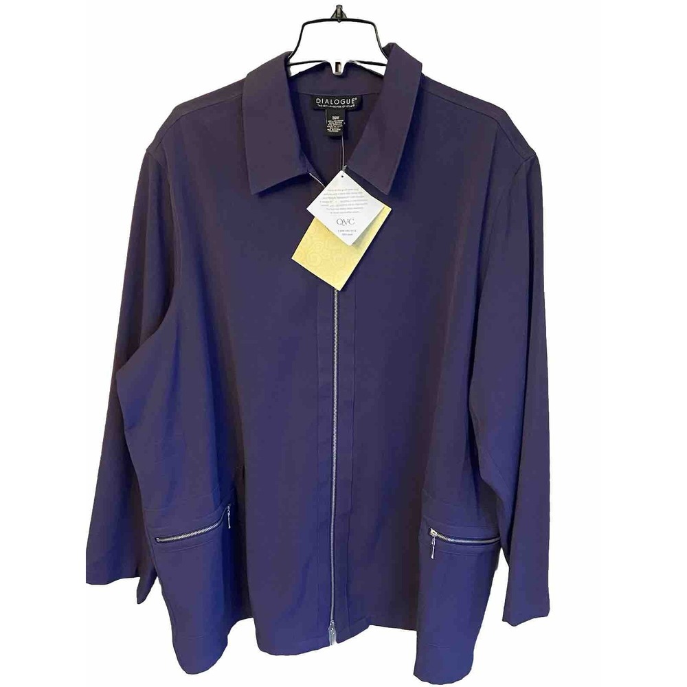 NEW Dialogue QVC Women's 28W Purple Jacket Blazer Full Zip Pockets Collar NWT